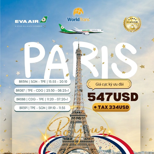 Boujour Paris bay cùng Eva Air với giá chỉ từ 547USD